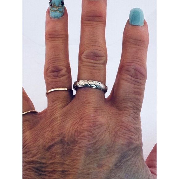 Sterling Silver 925 Band Ring Size 11.75 Hand Carved Design Estate Jewelry Mens! - Picture 3 of 8